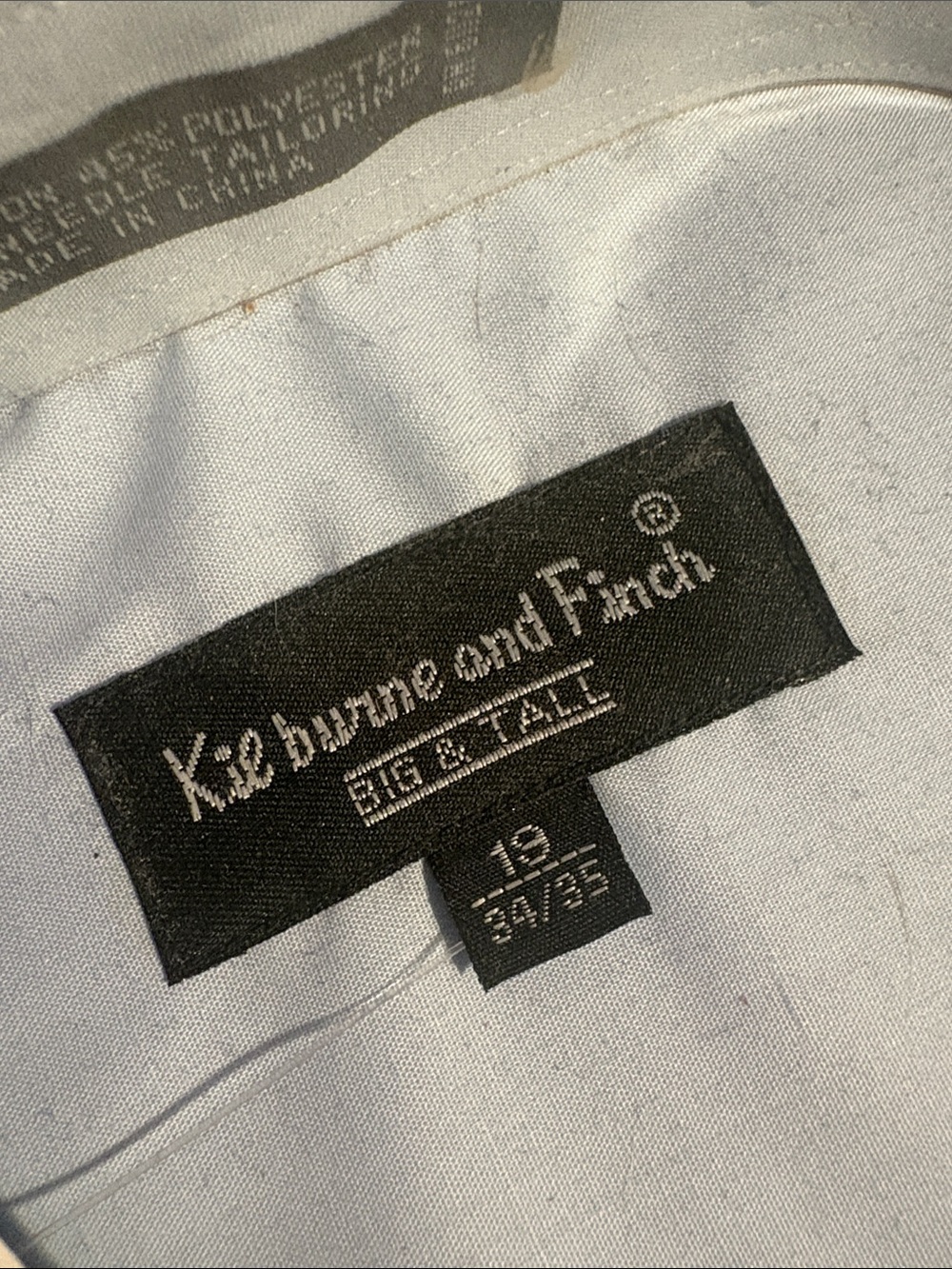 NWT Light Blue Men's Dress Shirt by Kilburne and Finch Size 19 (34/35) Big &Tall - Picture 8 of 9